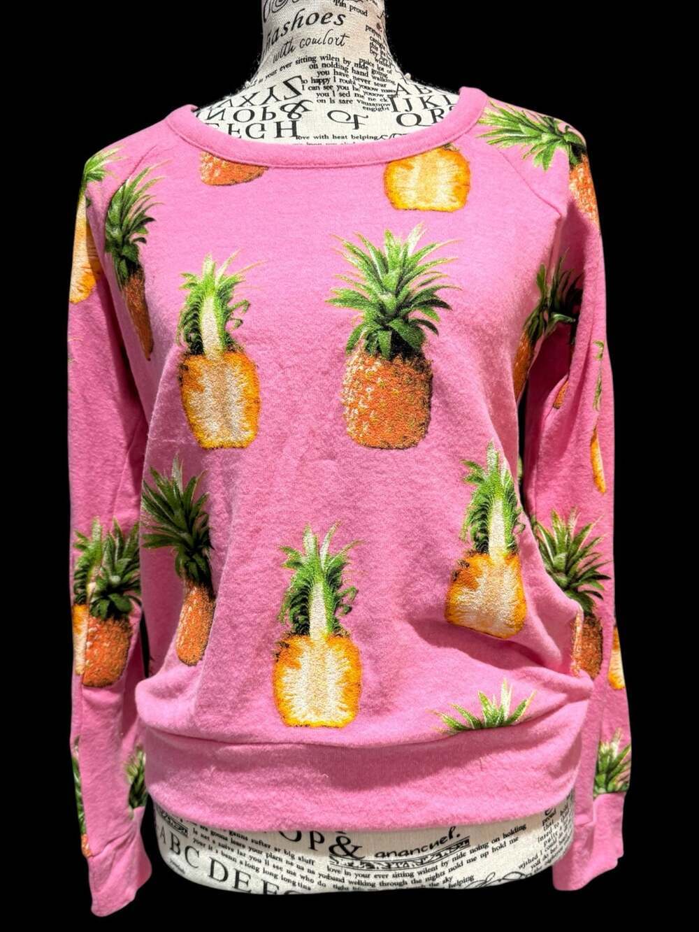 Chaser Pineapple Print Long Sleeve Pullover Sweatshirt in Princess Pink